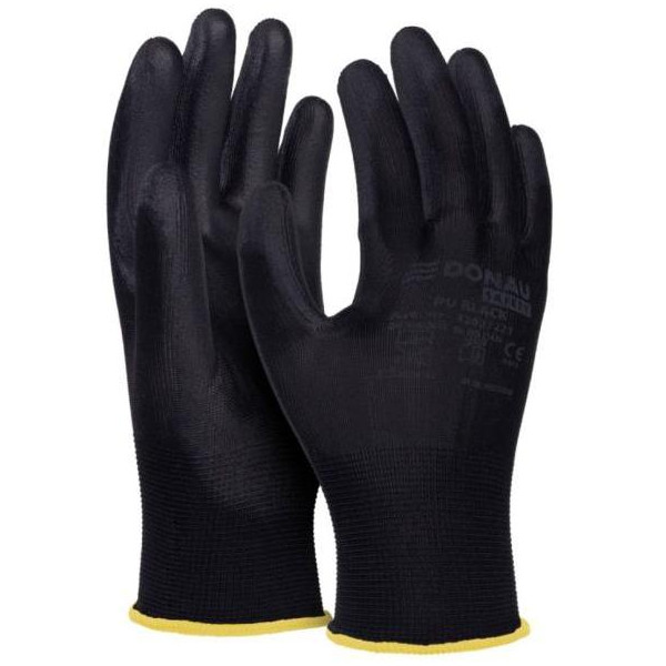 Rukavice pletené, polomáčané DONAU SAFETY PU kat. II čierne veľ. 10