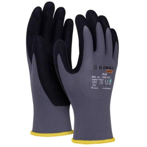 Rukavice pletené, polomáčané DONAU SAFETY Flex, kat. II šedé veľ. 10