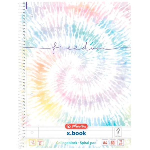 Blok poznámkový Herlitz A4, 80 listov, linajkový, New Batik Freedom