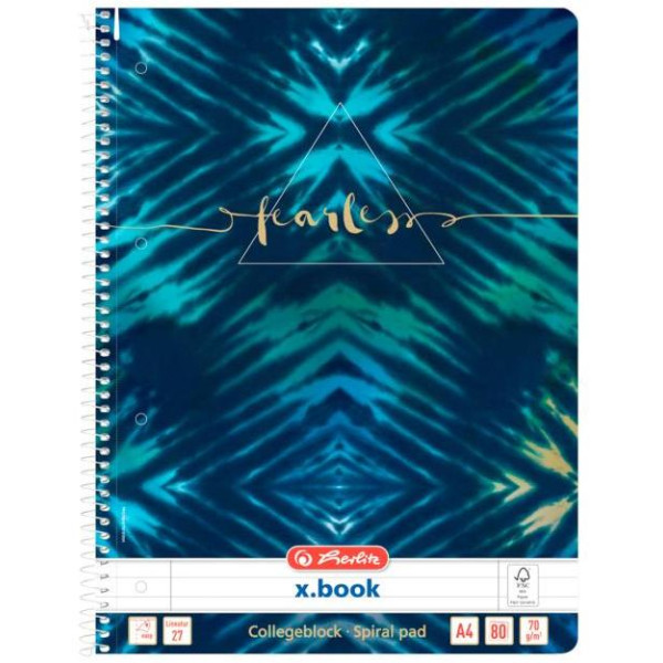 Blok poznámkový Herlitz A4, 80 listov, linajkový, New Batik Fearless