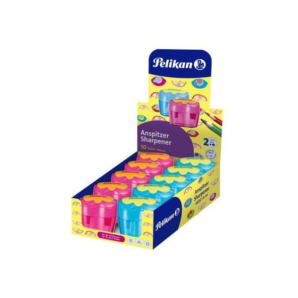 Strúhadlo Pelikan Flower plastové s 2 otvormi mix farieb modré ružové