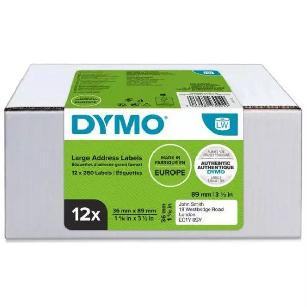 Samolepiace etikety Dymo LW 89x36mm adresné veľké biele 3120ks