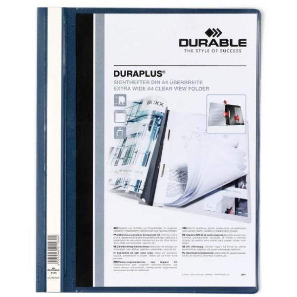 Rýchloviazač DURABLE Duraplus tmavomodrý Zakladač s priehľadným predným krytom