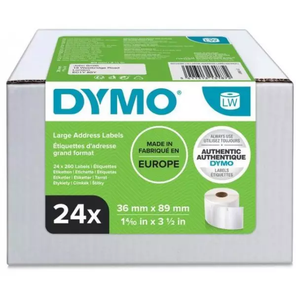 Samolepiace etikety Dymo LW 89x36mm adresné veľké biele 6240ks