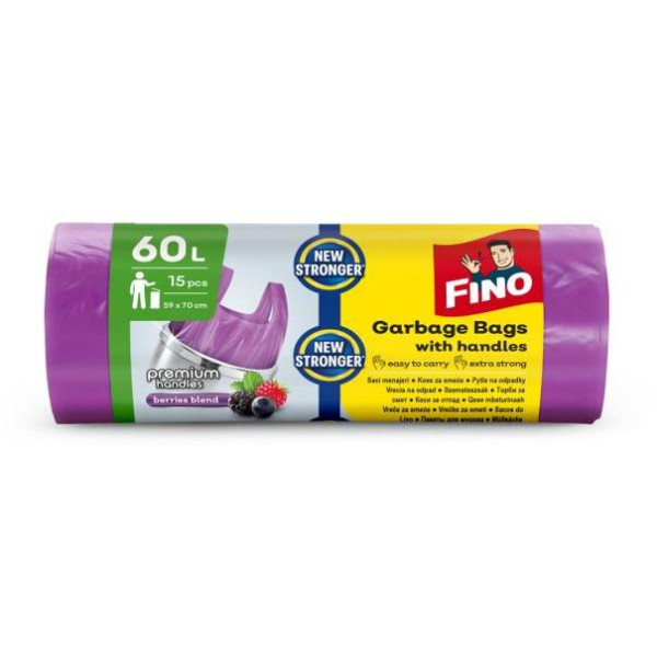 Vrecia zaväzovacie s ušami FINO Premium aromatic 60 ℓ, 14 mic., 59 x 72 cm, fialové (15 ks)