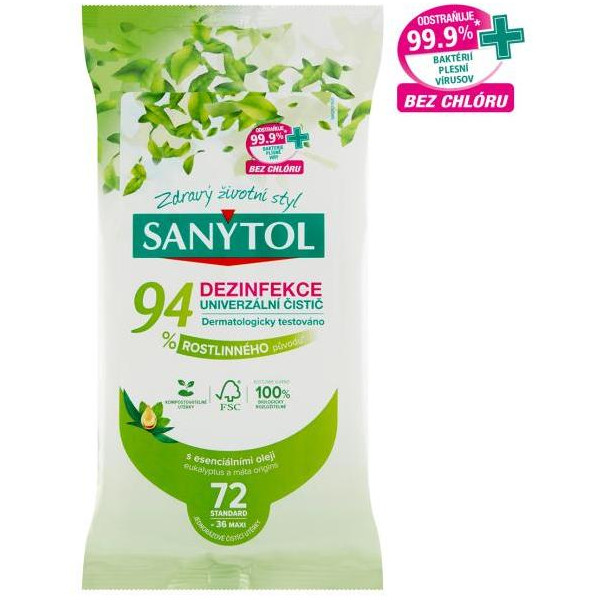 Sanytol čistiace utierky 94 % rastlinného pôvodu 72ks