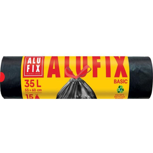 Vrecia na odpadky zaťahovacie 53x60cm, HDPE, 35l, 14 mic, 15 ks čierne