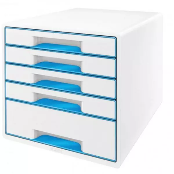 Zásuvkový box Leitz WOW s 5 zásuvkami metalický modrý
