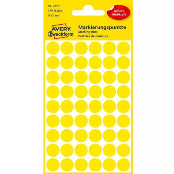 Etikety kruhové 12mm Avery žlté