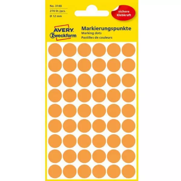 Etikety kruhové 12mm Avery neónovo oranžové