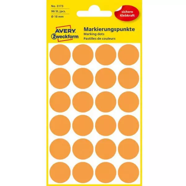 Etikety kruhové 18mm Avery neónovo oranžové