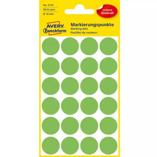 Etikety kruhové 18mm Avery neónovo zelené