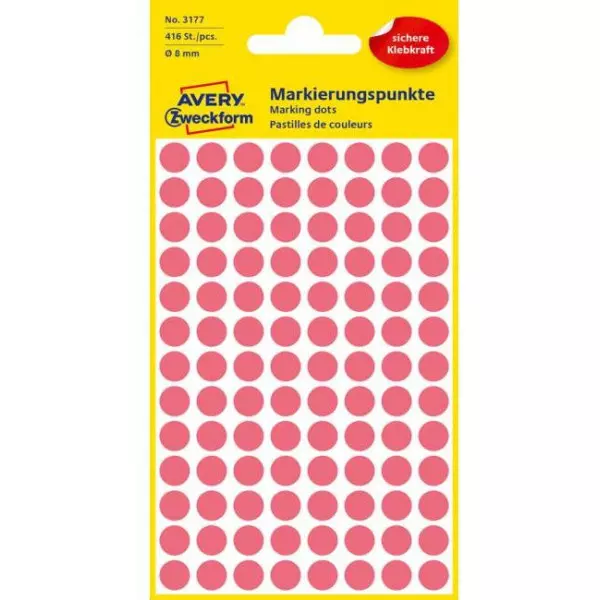 Etikety kruhové 8mm Avery neónovo červené