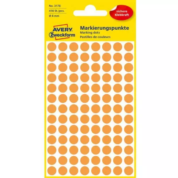 Etikety kruhové 8mm Avery neónovo oranžové