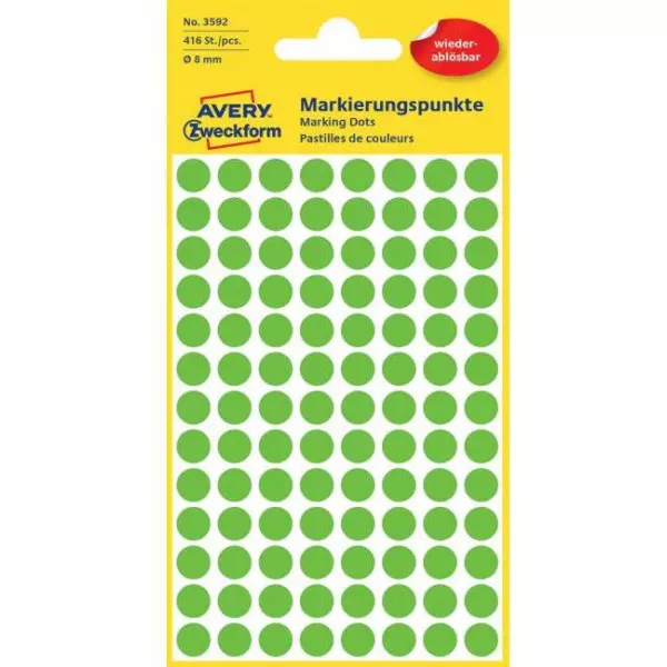 Etikety kruhové 8mm Avery odnímateľné zelené