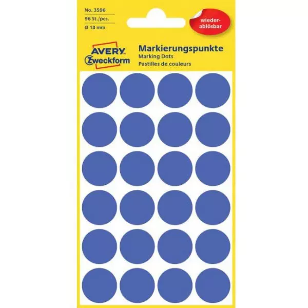 Etikety kruhové 18mm Avery odnímateľné modré