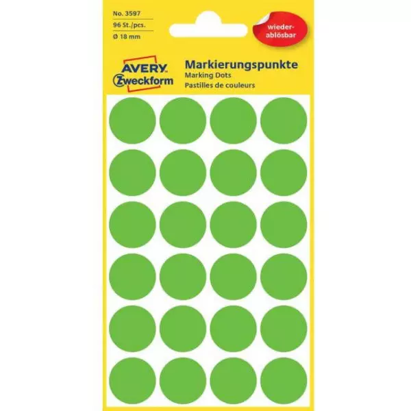Etikety kruhové 18mm Avery odnímateľné zelené