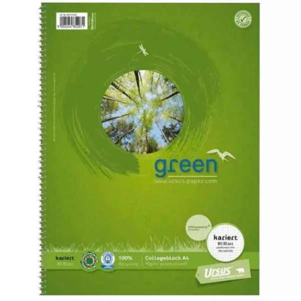 Blok College Format Werk Ursus Green A4 80 listov štvorčekový 70g, recyklovaný