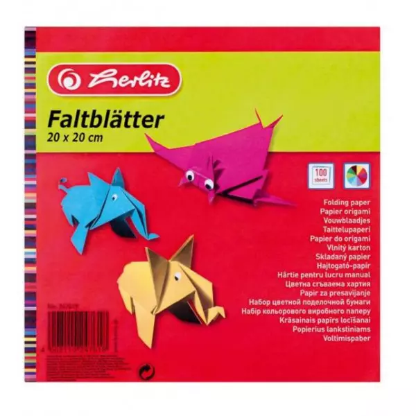 Farebný papier Herlitz 100 listov 10 farieb 20x20cm 60g