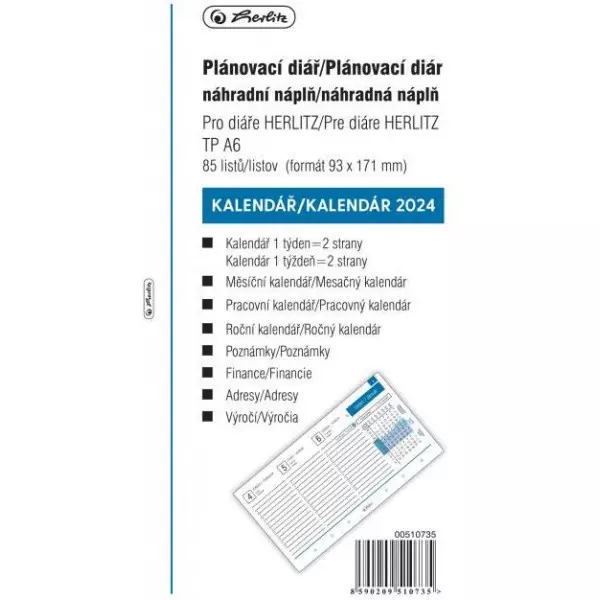 Náhradná náplň do diára TP A6 2024 týždenná