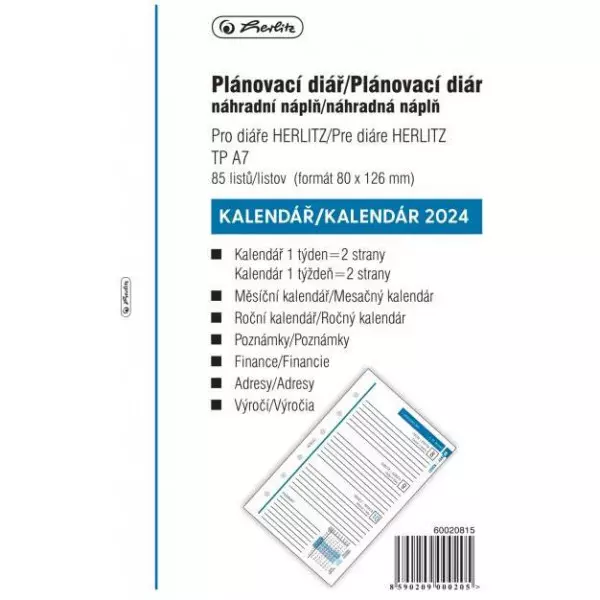 Náhradná náplň do diára TP A7 2024 týždenná