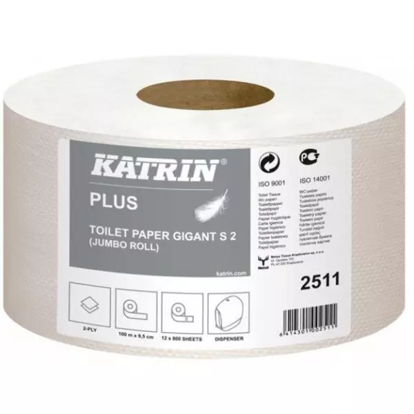 Toaletný papier 2-vrstvový KATRIN Plus Gigant Toilet S2 18 cm, celulóza, návin 100 m