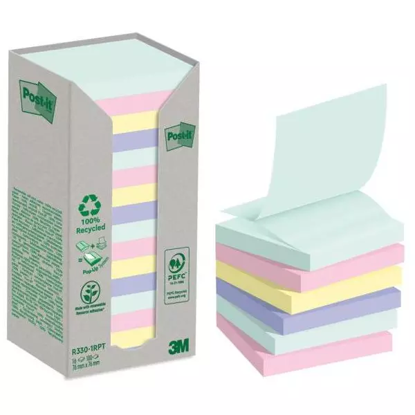 Z-Bločky Post-it recyklované NATURE 76x76mm dúhové 16x100 lístkov