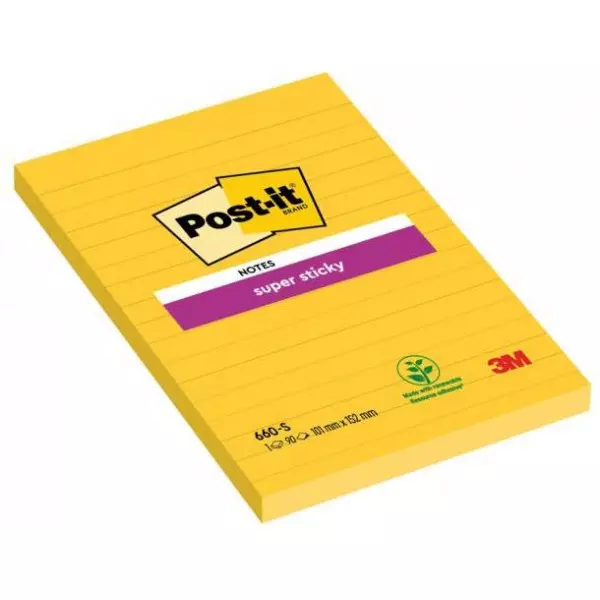 Bloček Post-it Super Sticky 102x152 žltý linajky