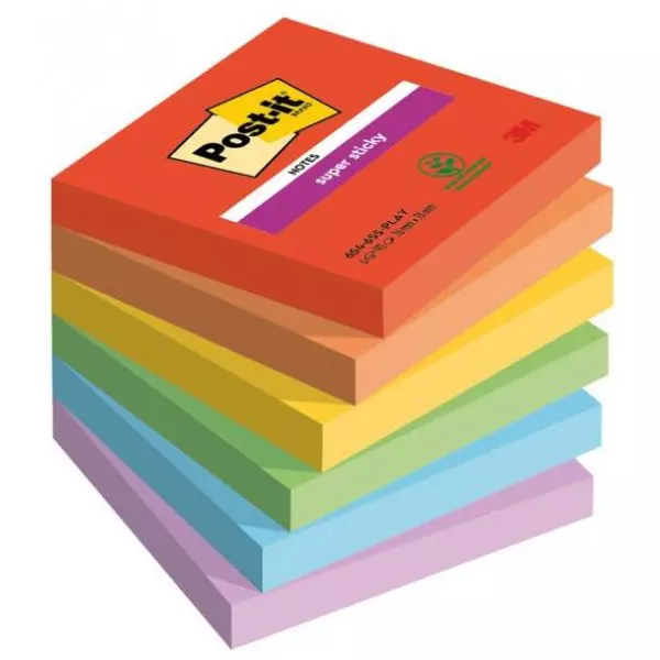 Bloček Post-it Super Sticky PLAYFUL, veľkosť 76x76 mm, 6 bločkov po 90 lístkov
