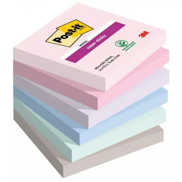 Bloček Post-it Super Sticky SOULFUL, veľkosť 76x76 mm, 6 bločkov po 90 lístkov