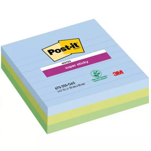 Bloček Post-it Super Sticky OASIS, veľkosť 101x101 mm XL, linajkové, 3 bločky po 70 lístkov
