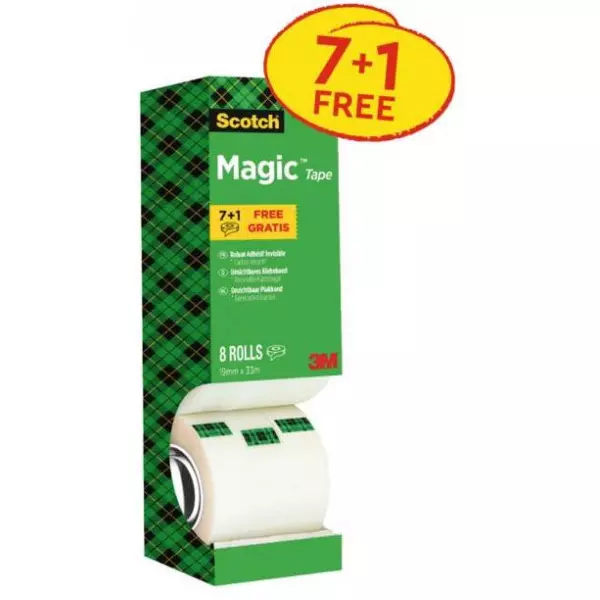 Lepiaca páska Scotch Magic neviditeľná popisovateľná 19 mm x 33 m v krabičke 7+1 zdarma