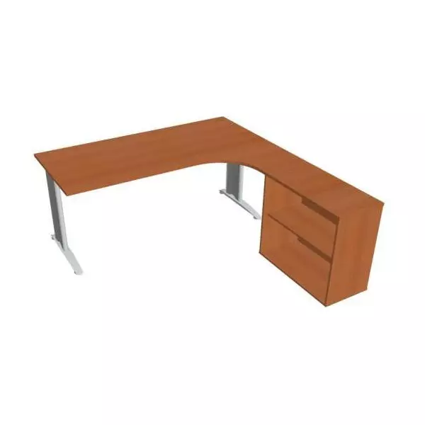 Pracovný stôl Flex, ergo, ľavý, 180x75,5x200,0 (80x40) cm, čerešňa/kov