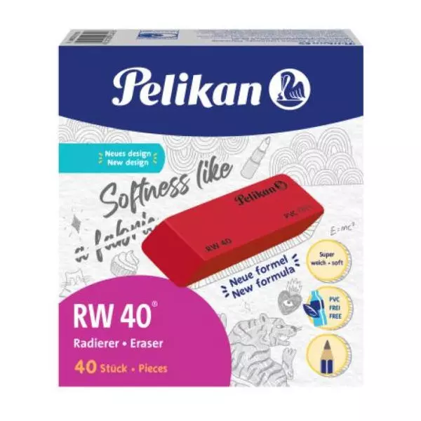 Guma bez PVC Pelikan RW 40 červená 40 ks