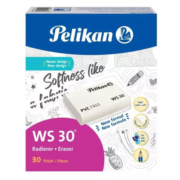 Guma bez PVC Pelikan WS 30 L krémová 30 ks