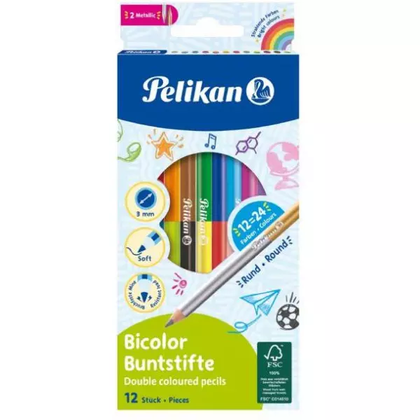 Farbičky Pelikan Bicolor 12 ks 24 farieb