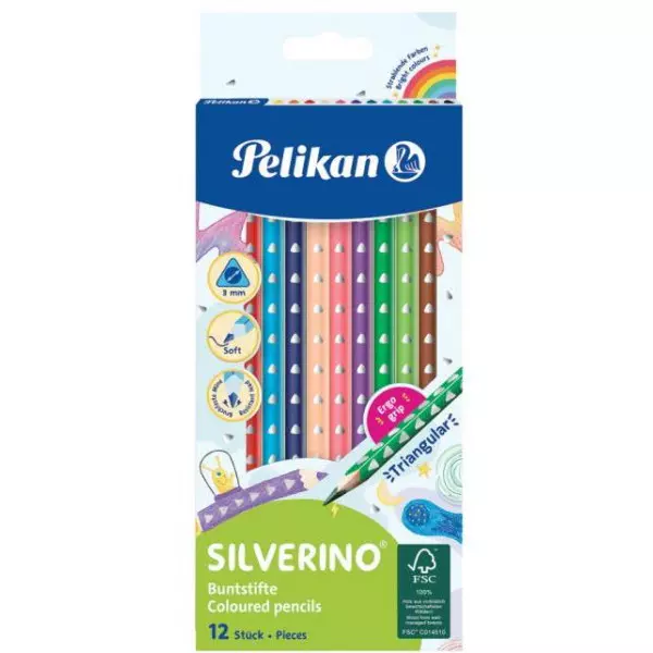 Farbičky Pelikan Silverino trojhranné tenké 12ks