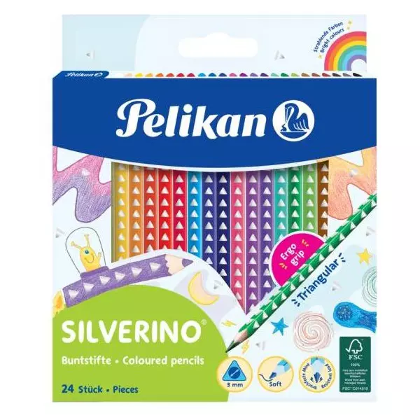 Farbičky Pelikan Silverino trojhranné tenké 24ks