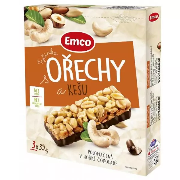 Tyčinka Emco s orechami a kešu 3 x 35 g