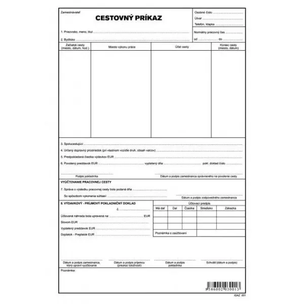 Cestovný príkaz A4 1000ks