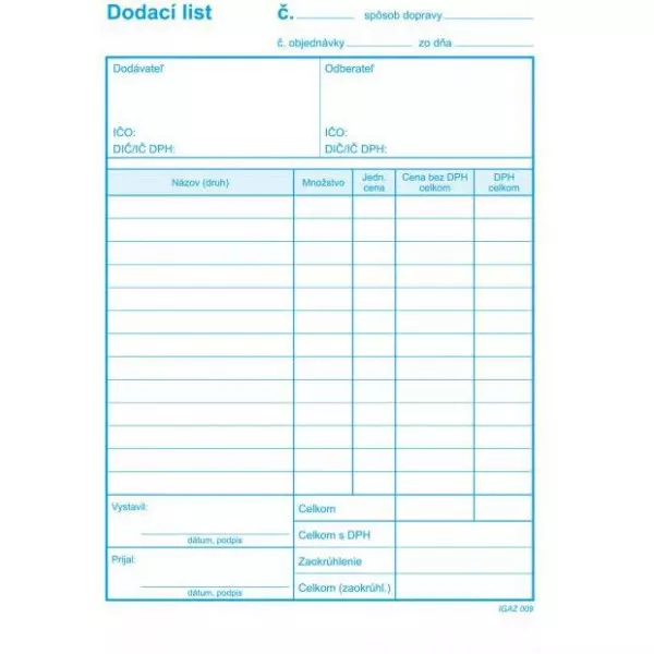 Dodací list A5 s DPH samoprepis