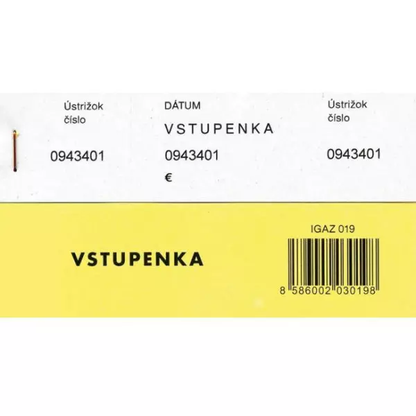 Vstupenka číslovaná 3-dielna 100 lístkov