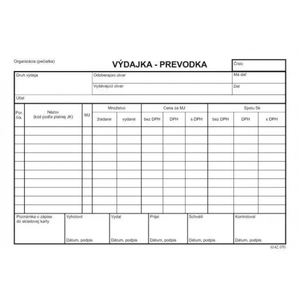 Výdajka - prevodka A5 s DPH samoprepis s kart.obálkou a podložkou