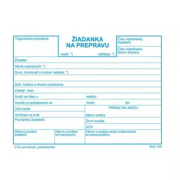 Žiadanka na prepravu A6