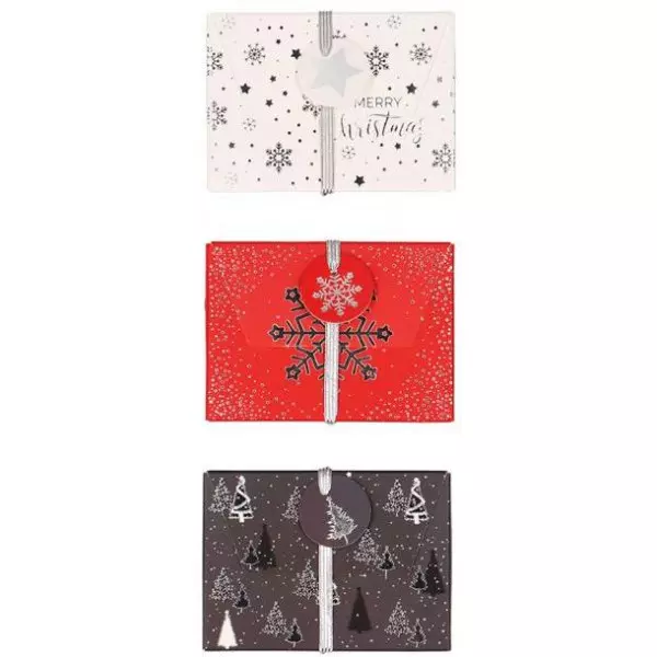 Vianočná papierová darčeková krabička s gumičkou 112x80mm mix sivočervených motívov 3 ks
